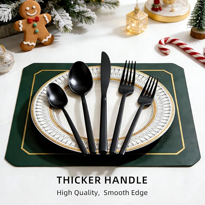 20pcs Matte Black Silverware Set, Cuboid Flatware Set Service for 4, Stainless Steel Cutlery Set, Dishwasher Safe
