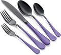 20-Piece Black Silverware Set 18/0 Stainless Steel Flatware Purple Handle Cutlery Set Service for 4 Dinner Knives Forks Spoons Set Mirror Finish Dishwasher Safe