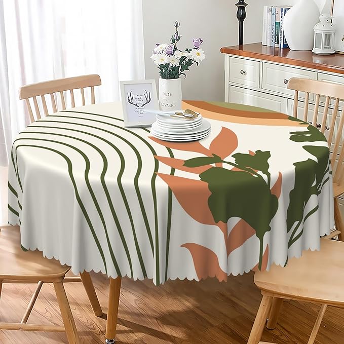 Laeacco 70 Inch Boho Mid Century Round Tablecloth Abstract Rainbow Sun Modern Geometric Art Print Table Cloth Washable Waterproof Wrinkle Free Table Cover for Kitchen Dining Picnic Party Decoration