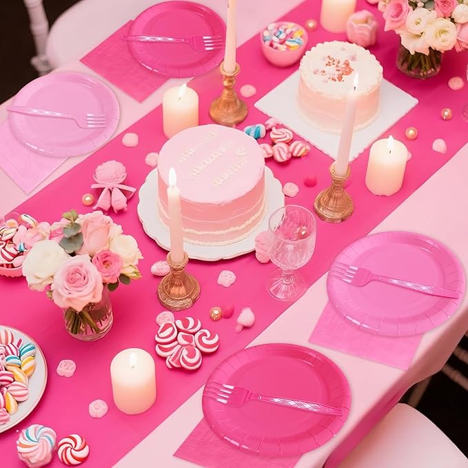 Serves 35 Guests Gradient Pink Plates and Napkins Party Supplies,7" Gradient Pink Birthday Dessert Paper Plates and Napkins,Disposable Party Dinnerware for Wedding,Graduation