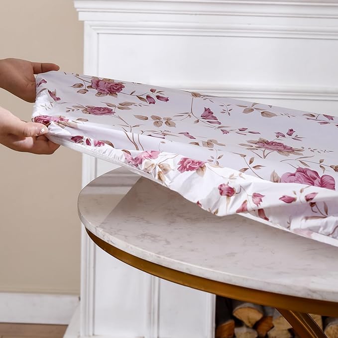 Walrus Round Vinyl Fitted Tablecloth with Flannel Backing Elastic Edge Design Table Cover Waterproof Oil-Proof PVC Table Cloth Stain-Resistant Best for 32"-36" Round