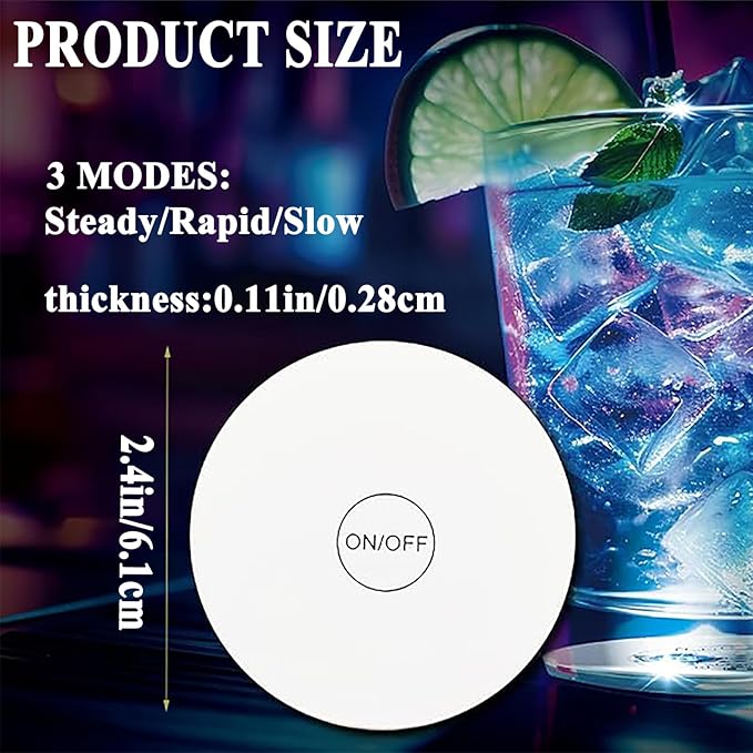 LED Drink Coasters, 60 Pack Multicolor, Round, EVA Material, 3 Lighting Modes, 24+ Hour Battery Life