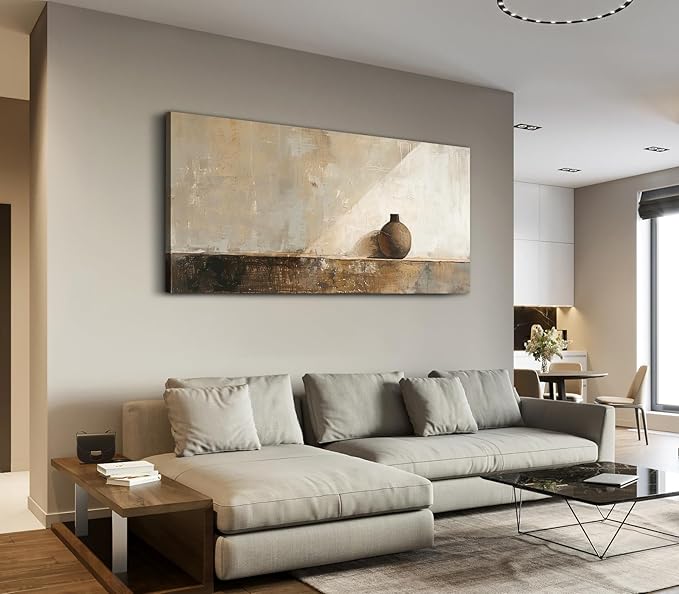 ADJUVANT Wall Art Minimalist Neutral Vase Painting 60" L x 30" W, Earth Tone Canvas Artwork Prints Simple Pottery Pictures Contemporary Rustic Wall Decor for Living Room Bedroom
