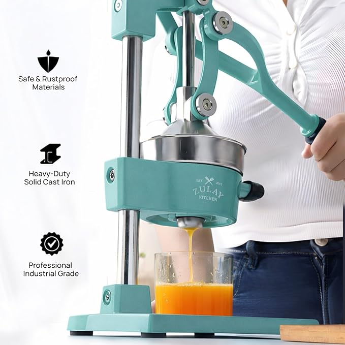 Zulay Kitchen Cast Iron Juicer - Easy-to-Clean Heavy-Duty Manual Juicer, Professional Citrus Juicer - Stainless Steel Lemon Squeezer - Manual Citrus Press & Orange Squeezer - Orange Juicer – Mint