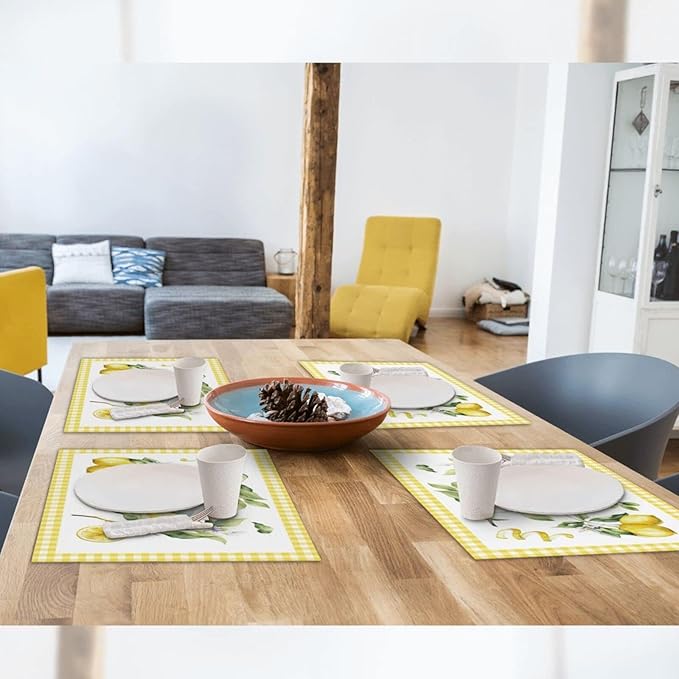 Lemon Placemats Set of 4 Washable Table Place Mats for Dining Kitchen Party Decor