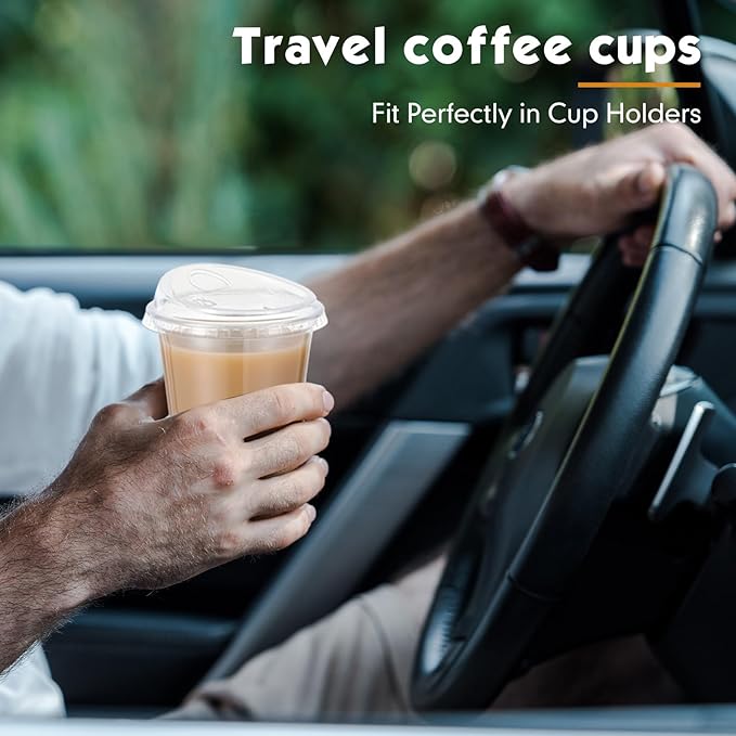 Baderke 50 Pcs Plastic Cups with Sip Lids Round Bottom Disposable Plastic Coffee Cups with Lids Clear Strawless Crystal Mugs for Iced Coffee Smoothie Cold Beverage Party Catering Supplies (10 oz)