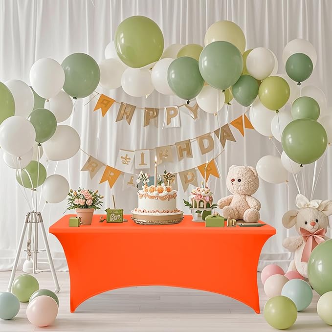 2Pack 8FT Table Cloth for Rectangular Fitted Events Stretch Orange Table Covers Washable Spandex Tablecloth Protector for Party, Wedding, Cocktail, Banquet, Festival