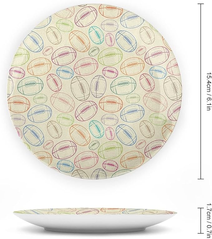 Decorative Plates, American Football Print Ornament, Grunge Looking Hand Drawn Sports Sketch, 6 Inch, Kitchen Wall Decor, Multicolor