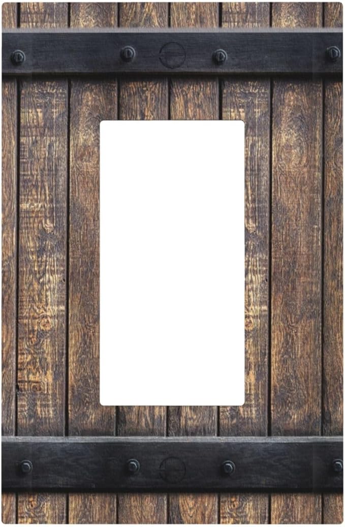 Outlet Covers Rustic Barn Door Vintage Country Wood Board 1 Gang Wall Plate Single Rocker Light Switch Cover Decorative GFCI Receptacle Electrical Switchplate for Farmhouse Cabin Decor（2 Pack）