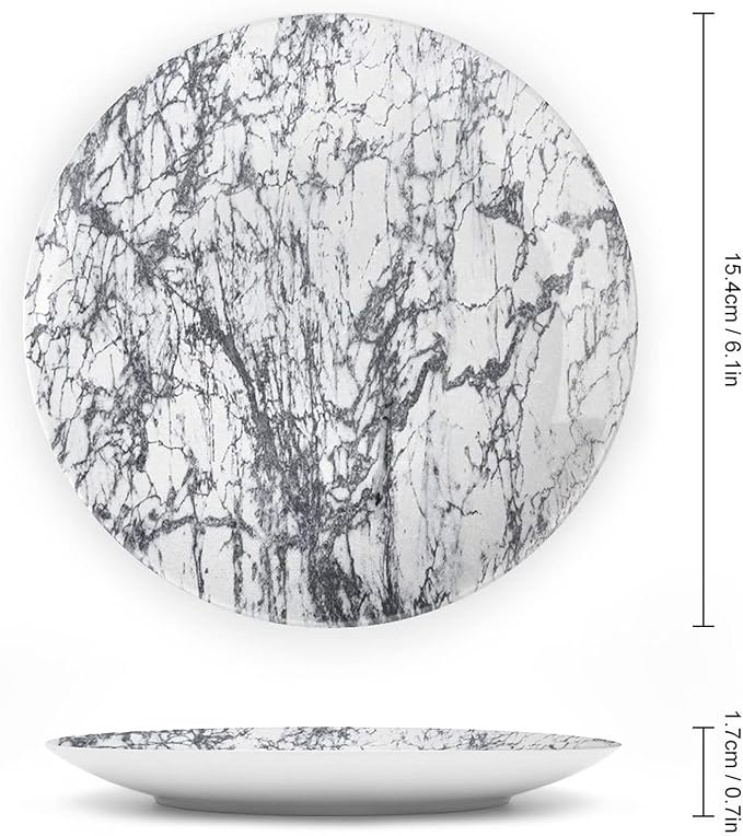 Decorative Plates, Abstract Print Ornament, Murky Marble Rock Motifs Dynamic Fractal, 8 Inch, Kitchen Wall Decor, Grey White