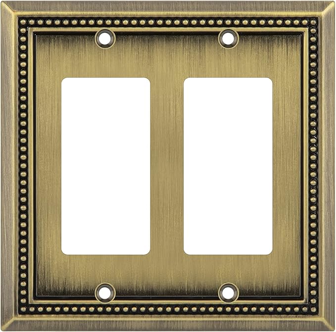 Henne Bery Sunken Pearls Heavy Duty Decorative Wall Plate Switch Plate Outlet Cover (Double Decorator, Antique Brass)