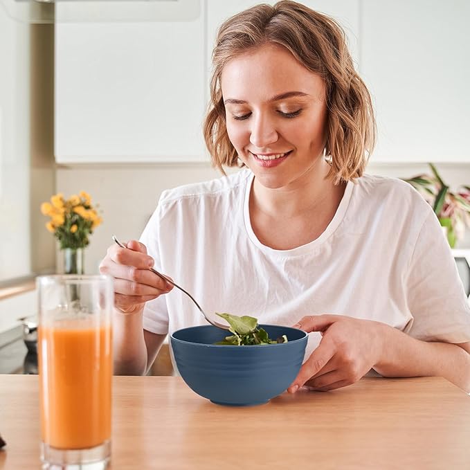 Eccliy 24 Pcs Wheat Straw Bowl Sets, Unbreakable Cereal Bowl 24 oz, Microwave and Dishwasher Safe Bowls for Cereal, Salad, Snack and Soup, Winter Style(Dark Blue)