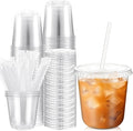 50 Sets Clear Plastic Cups with Lids and Straws, Disposable Iced Coffee Cups Drinking PET for Cold Drinks, Juice, Smoothie, Coffee Shops, Party, Christmas (Clear,10 oz)