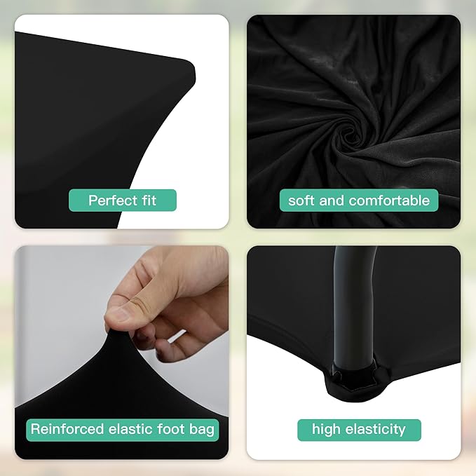 2Pack 4FT Table Cloth for Rectangular Fitted Events Stretch Black Table Covers Washable Spandex Tablecloth Protector for Party, Wedding, Cocktail, Banquet, Festival