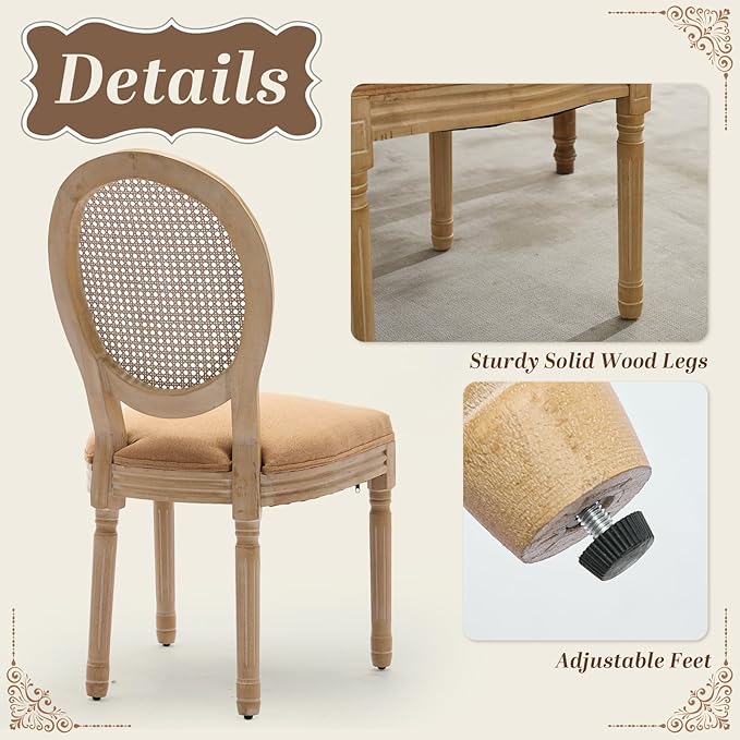 SoarFlash French Dining Chairs Set of 2, Vantage Dining Chair with Round Back, Wood Leg Farmhouse Country Rattan Dining Chair for Kitchen,Bedroom,Brown