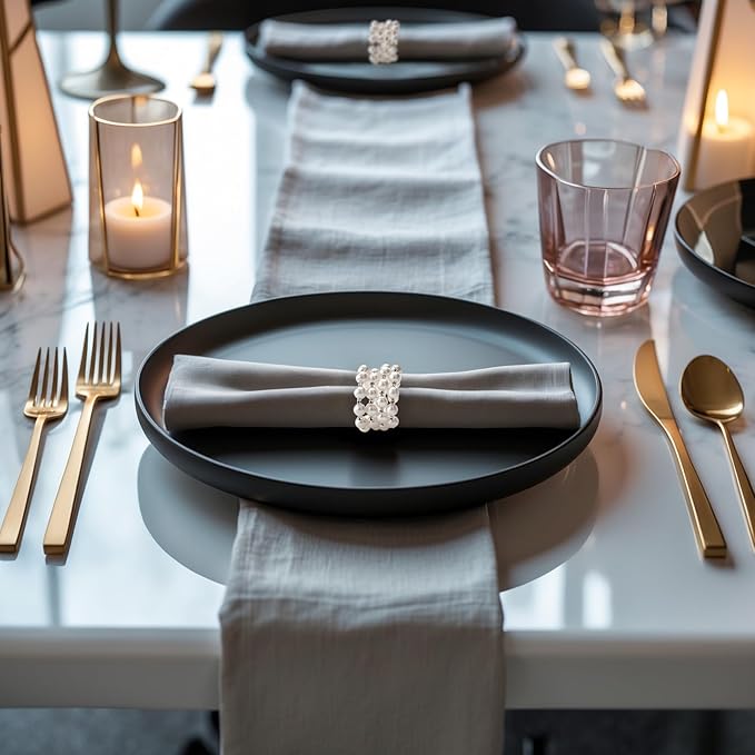 Decozen Set of 12 White Napkin Rings with Pearl Design, Festive, Table Decor Setting for Holiday, Wedding, Birthday, Kitchen, Home Decor, Housewarming Gift - Mothers Day Decorations