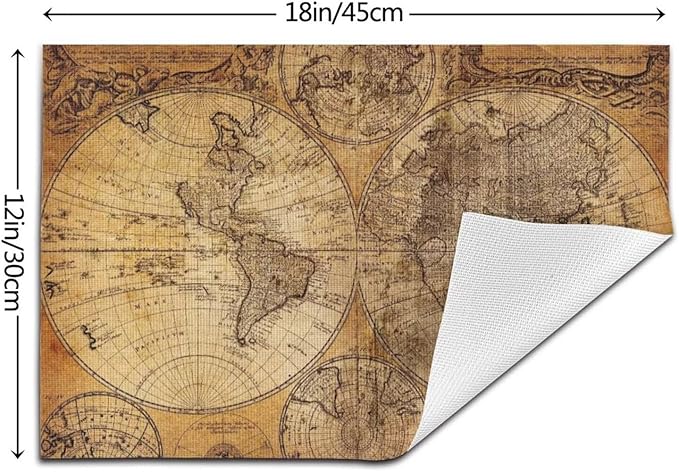 Vintage World Map Placemats Set of 6 Old Paper Retro Style Nostalgic Historical Wipeable Table Mats Reusable Washable PVC Rectangle Place Mats for Kitchen Dining Home Decor 12x18 Inches