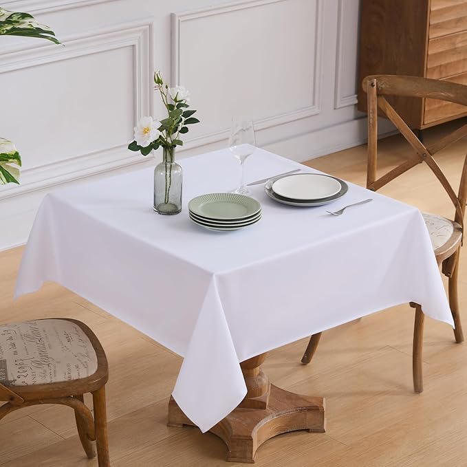 VidaFete 1 Pack Square Tablecloth 52 x 52 Inch Tablecloths Stain Wrinkle Resistant Polyester Dining Table Cover for Kitchen Dinning Party Wedding Rectangular Tabletop Buffet Decoration(White)