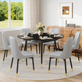 53” Round Dining Table Set for 6｜7 Piece Wood Dining Table Set｜Extendable Dining Room Table with 6 Chairs｜Black Wooden Tabletop with Metal Legs｜Easy Assembly｜Space Saving｜for Kitchen, Living Room