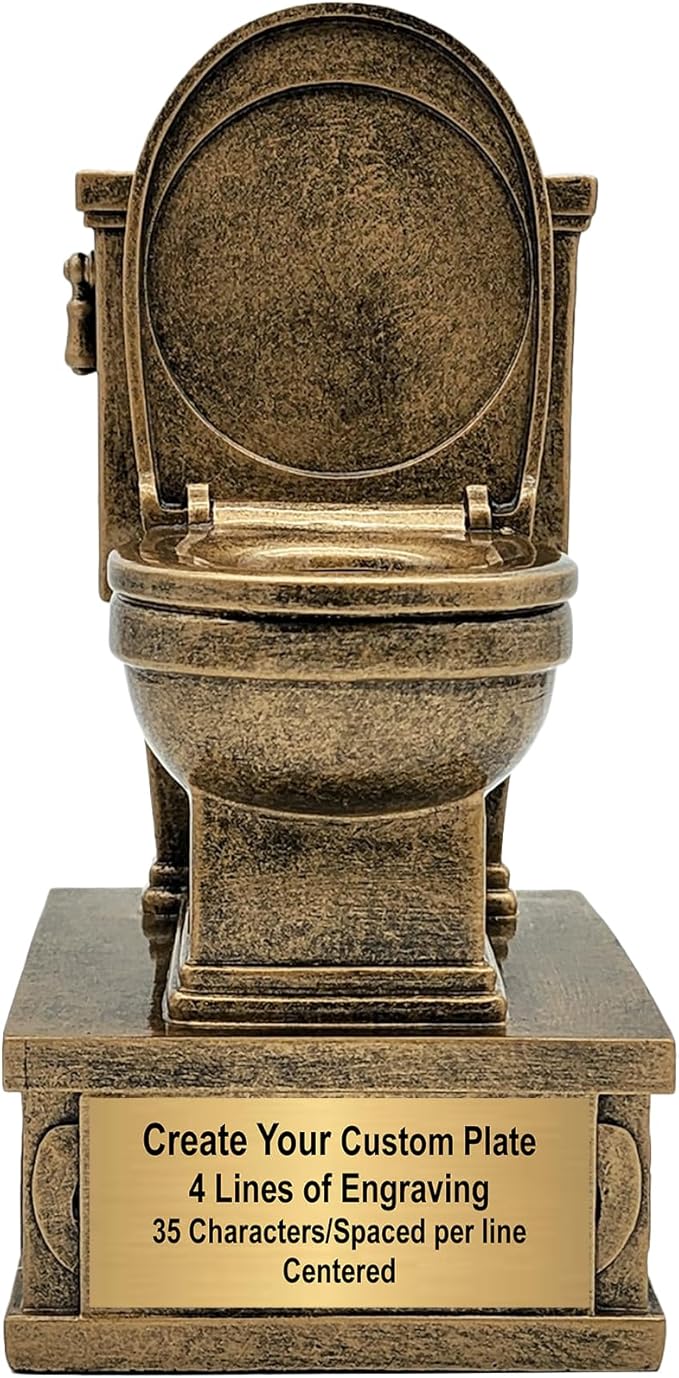 Decade Awards Action Pedestal Gold Toilet Bowl Trophy with Optional Inserts - Custom Engraved Plate On Request (7 Inch Tall)