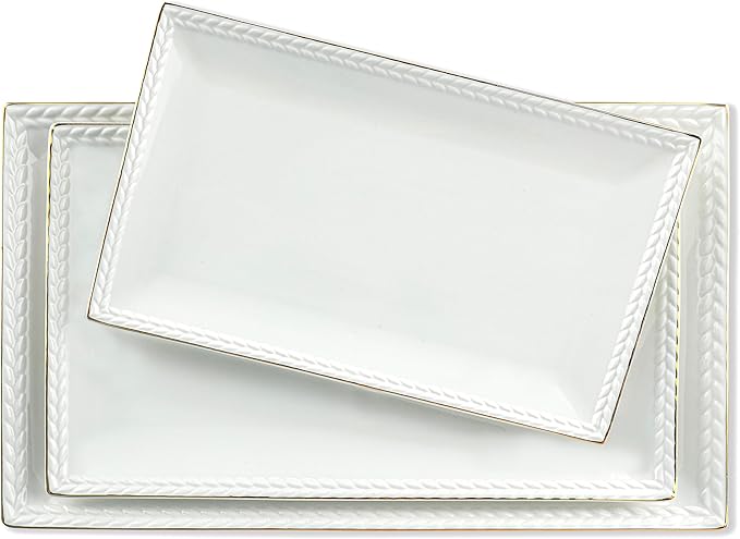Kassel Ceramic Serving Platter Set | 14”/12”/10” Rectangular Serving Trays for Entertaining at Parties and Weddings | Oven Safe Large Serving Trays for Tacos, Steak and Cake