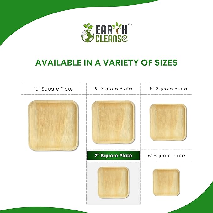 Compostable Palm Leaf Plates 7 Inch Square (50 Pack) | Disposable Biodegradable Plates Like Bamboo & Wooden | Microwave & Oven Safe | Eco-Friendly