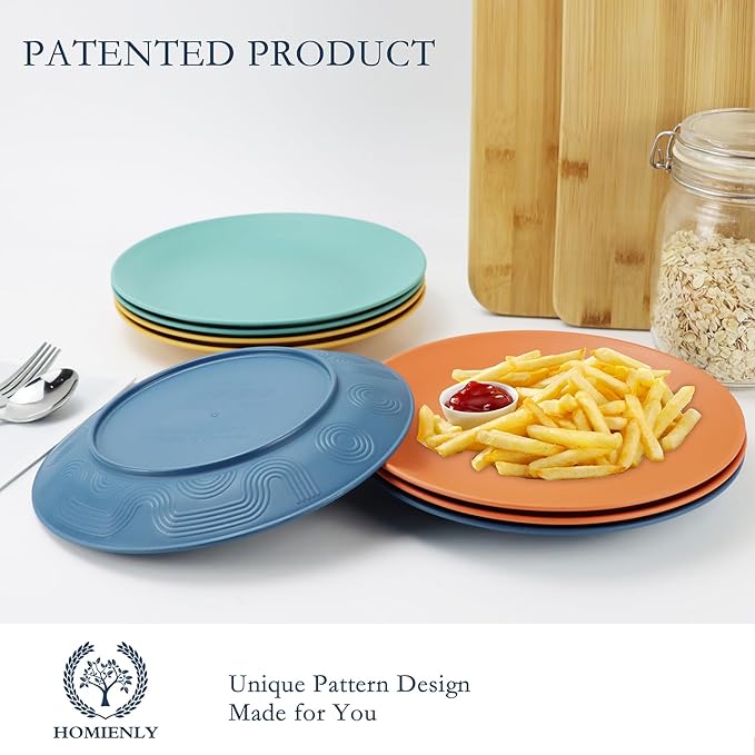 Homienly Wheat Straw Dinner Plates Set of 8, 10 Inch, Microwave and Dishwasher Safe, Unbreakable Kids Plates, 4 Colors (Multi), MS 01