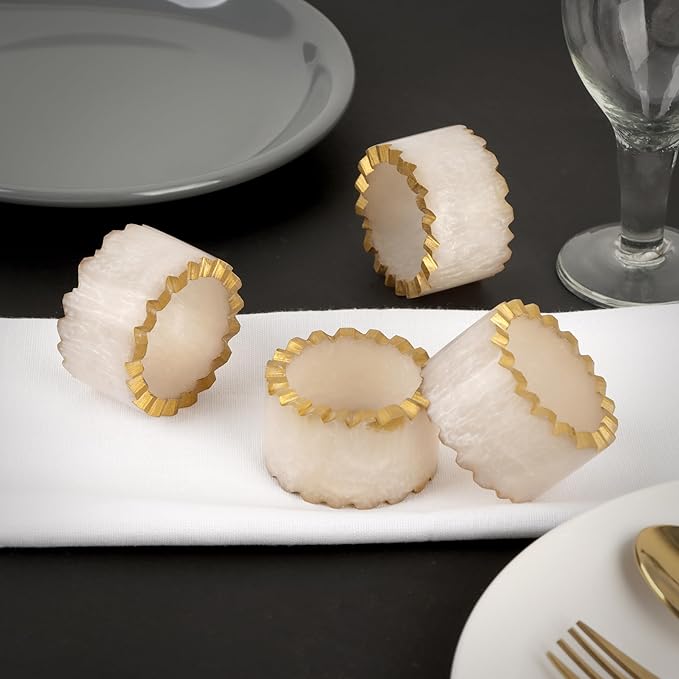 CLEENTABLE Rustic Epoxy Resin Napkin Rings Set of 6 - Napkin Holders for Parties, Dining, Family Gatherings, Weddings, Holidays, Décor, Gifting Durable Tabletop Decor (Ivory)