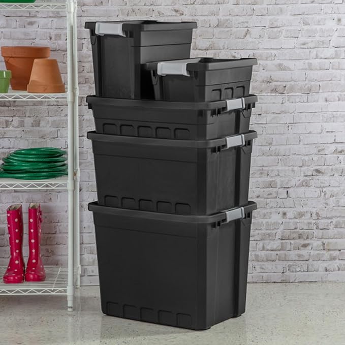 Sterilite 24-Pack Plastic Storage Bins with Lids, Stackable Containers, 7.5 Gallon, Black