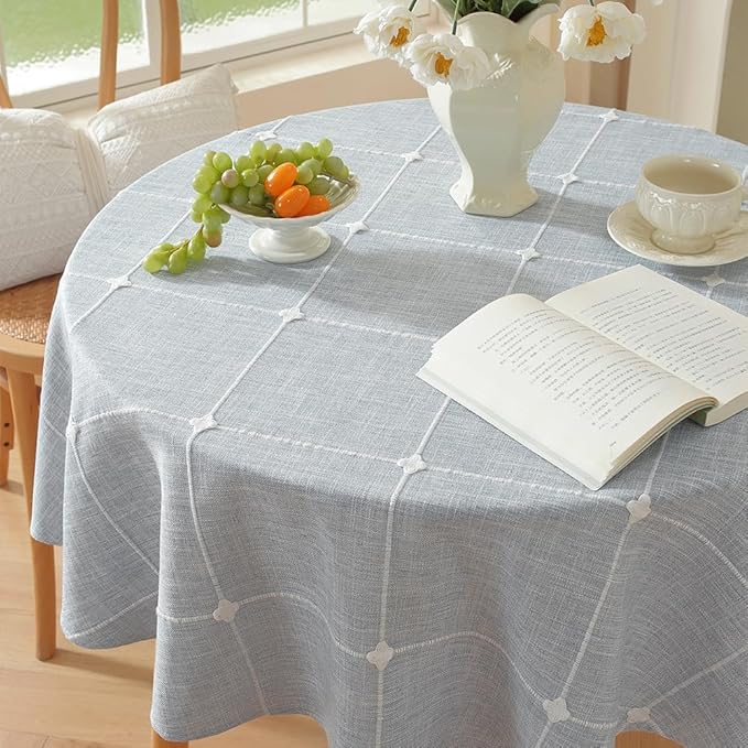 Zobesta 60 Inch Round Tablecloth Blue, Linen Round Table Cloth 60 Inch Washable Farmhouse Soft Boho Tablecloth for Outdoor, Party, Holiday, Picnic, Dining
