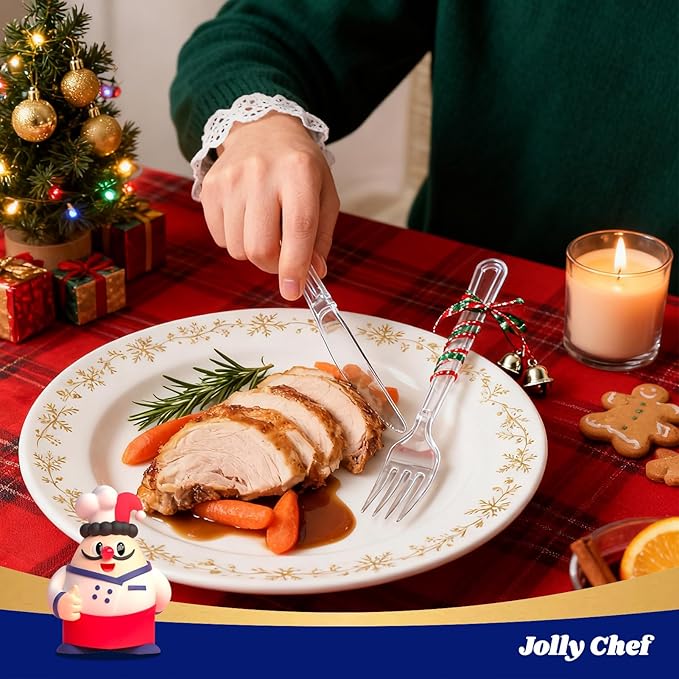 JOLLY CHEF 300 Count Clear Plastic Knives Heavy Duty, 7.7" Heat Resistant Solid and Durable Plastic Knives Disposable, Disposable Bulk Cutlery Suitable for Parties Supply Events Everyday Use