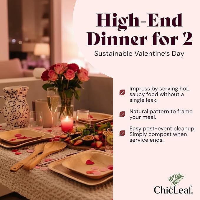 Chic Leaf Palm Leaf Plates - 6" Pack of 50 - Eco-Friendly Compostable Plate - Versatile Appetizer Dish Winter Cozy Dinner Family Meal, Romantic Date Night Essentials