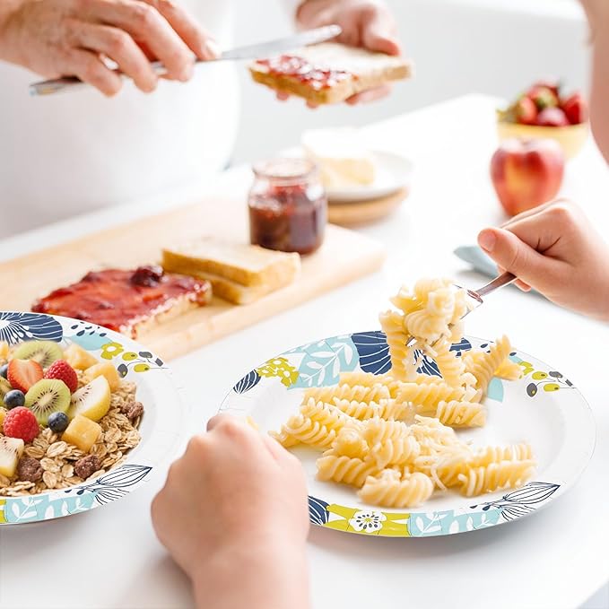 8.5 Inch Paper Plates Bulk 280 Count, Cut Proof Heavy Duty Paper Plates, Soak Proof Dessert Plate, Disposable Dinner Plate for Party, Birthday and Picnic (Flower)