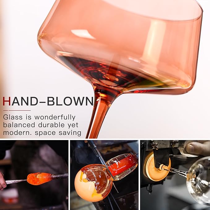 Brown Coupe glasses Set of 6-13 oz Large Capacity Martini Glassware - Amber Colored Cocktail Glasses- 【Hand-Blown】 Colored Champagne Glass-Valentine's Day,Wedding Gifts