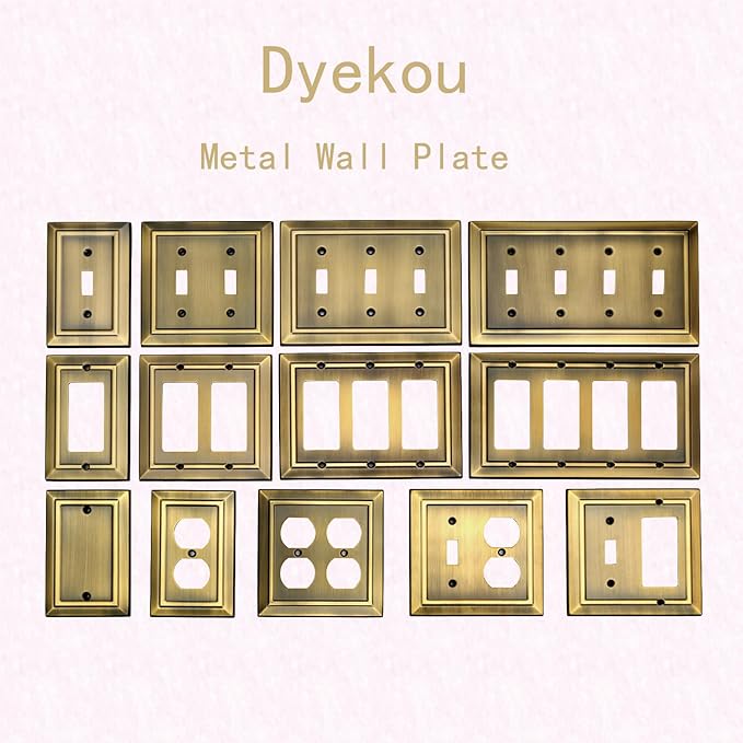 Metal Wall Plate for Electrical Outlets, Decorative Antique Brass Switch Plates Outlet Cover, Light Switch Cover Plate, 2-Gang Wall Plates (Toggle/Duplex, 2 Pack)