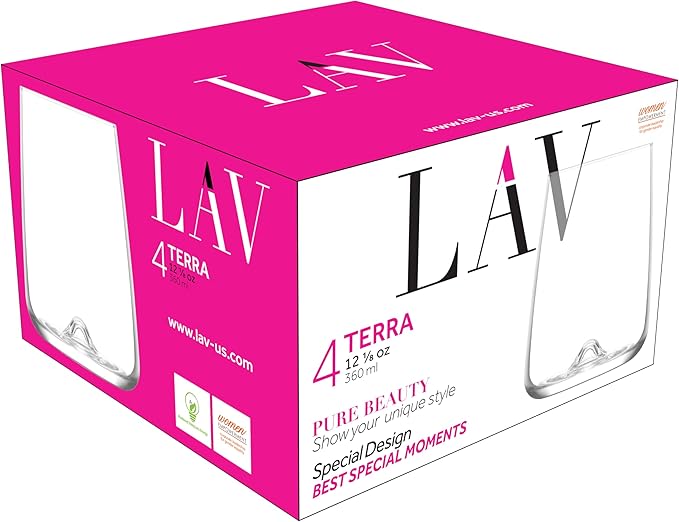 LAV Terra White Wine Glass Set, 12.17 fl oz Stemless Durable Wine Glasses for Home & Kitchen – Pack of 4