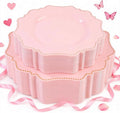 COLOSUS 60Pcs Disposable Plastic Plates Set, Gold Pink Party Plates, 30pcs Dinner Plates and 30pcs Salad/Dessert Plates for Wedding, Party, Anniversary, Daily Use,Valentine's Day