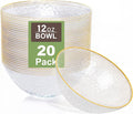 Rubtlamp 20 Pack Clear Disposable Bowls, Clear Plastic Bowls with Gold Rim, 12-16oz Premium Heavy Duty Plastic Dinner Bowls for Party, Wedding and Holiday