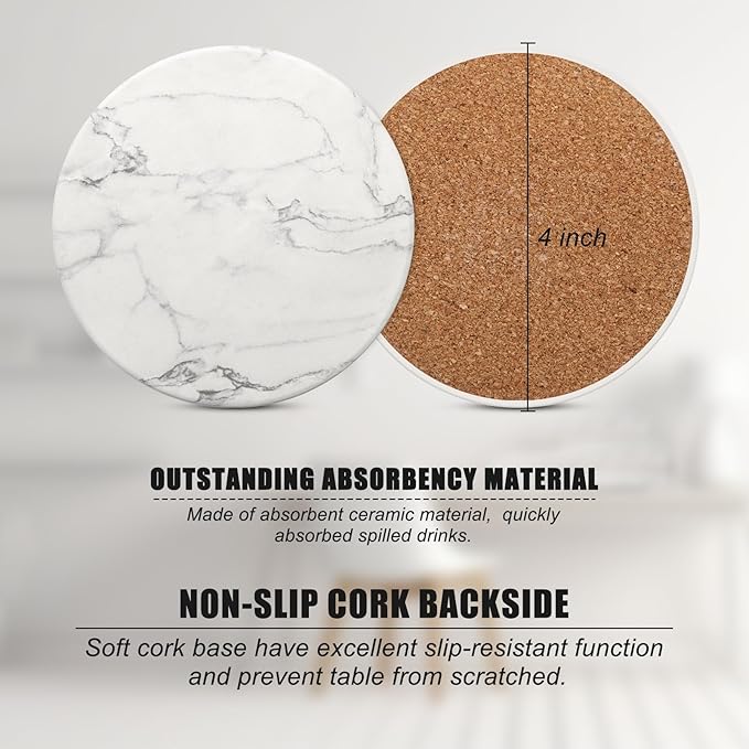 Ceramic Coaster Set of 8, 4 Inch Drink Coasters with Holder, Absorbent Drink Coasters for Dining Table, Round Coasters Set for Drinks, Cup Coaster for Home Decor, Housewarming Gift