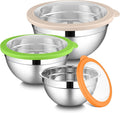 LIANYU Mixing Bowls with Lid Sets of 3, Large & Small Stainless Steel Metal Salad Mixing Bowls, 1.5 & 3 & 4.6QT Sizes For Kitchen Cooking, Baking, Storage, Food Prepping, Serving, Three-Color