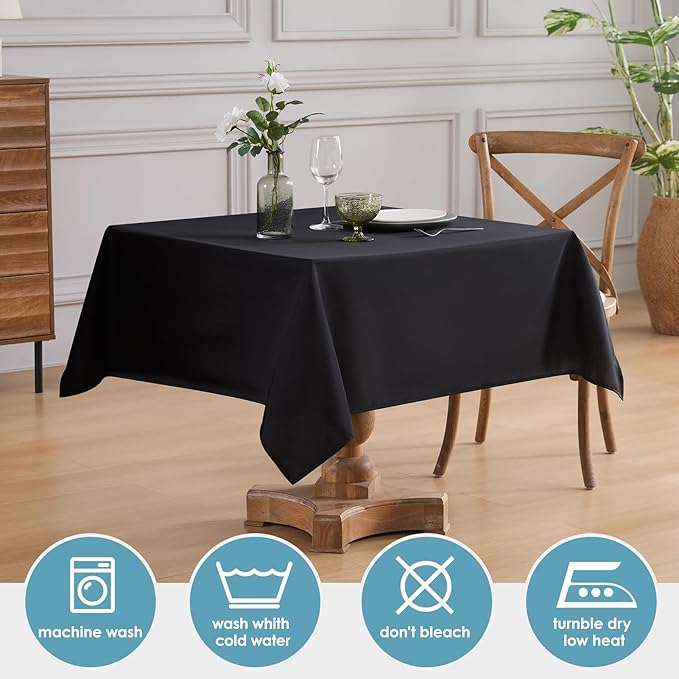VidaFete 1 Pack Square Tablecloth 52 x 52 Inch Tablecloths Stain Wrinkle Resistant Polyester Dining Table Cover for Kitchen Dinning Party Wedding Rectangular Tabletop Buffet Decoration(Black)