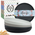 Homienly Deep Dinner Set of 8 - Alternative for Plastic, Microwave and Dishwasher Safe Wheat Straw Plates for Kitchen, Unbreakable Kids With 4 Colors (Stone Grey, 9 Inch)