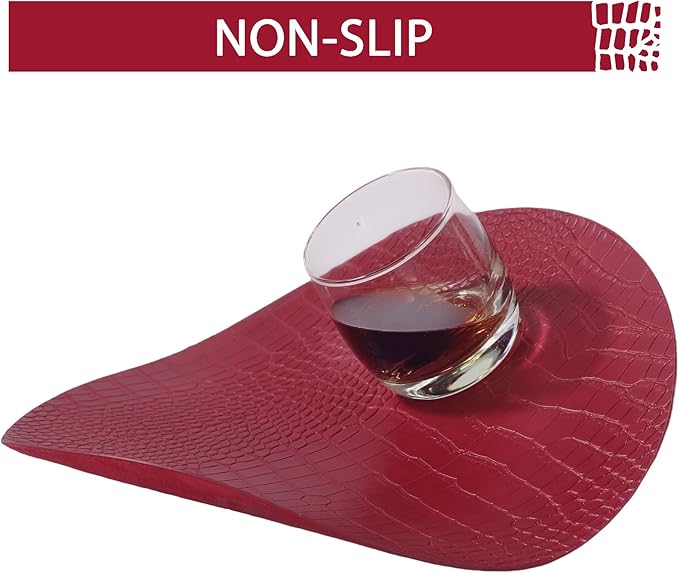 Jovono Round Leather Placemats for Round Tables Set of 4, Red Place Mats and Coasters, Wipeable Waterproof Heat Resistant Table Mats Easy to Care for Indoor Decor 13 inch Diameter