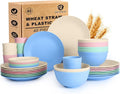 40 PCS Wheat Straw Dinnerware Sets | Service for 8, Unbreakable Plates and Bowls Sets - Dinner Plate, Cereal Bowl, Drinking Cups, Dishwasher & Microwave Safe for Kitchen, Camping,RV - Colorful