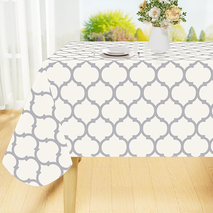 Smiry Rectangle Tablecloth, Waterproof Vinyl Tablecloths with Flannel Backing for Rectangle Tables, Wipeable Spillproof Plastic Tablecloth for Dining, Camping, Indoor and Outdoor (60"x84", Beige)