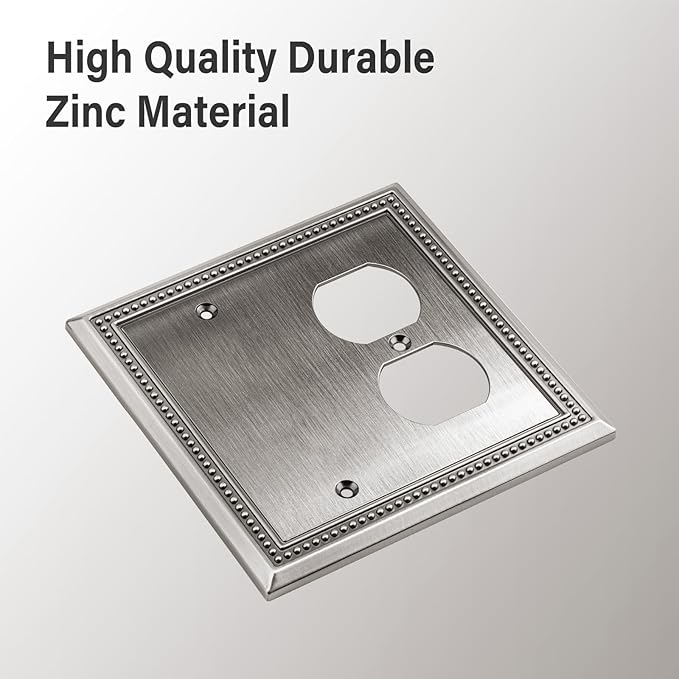 Henne Bery Sunken Pearls Heavy Duty Decorative Wall Plate Switch Plate Outlet Cover (Blank/Duplex, Heirloom Silver)