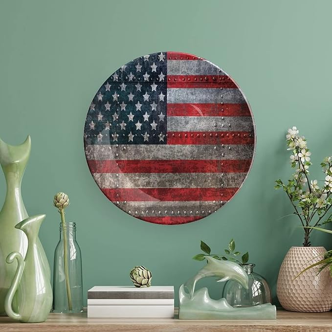 Decorative Plates, American Flag Print Ornament, US Flag Plate, 6 Inch, Kitchen Wall Decor, Multicolor