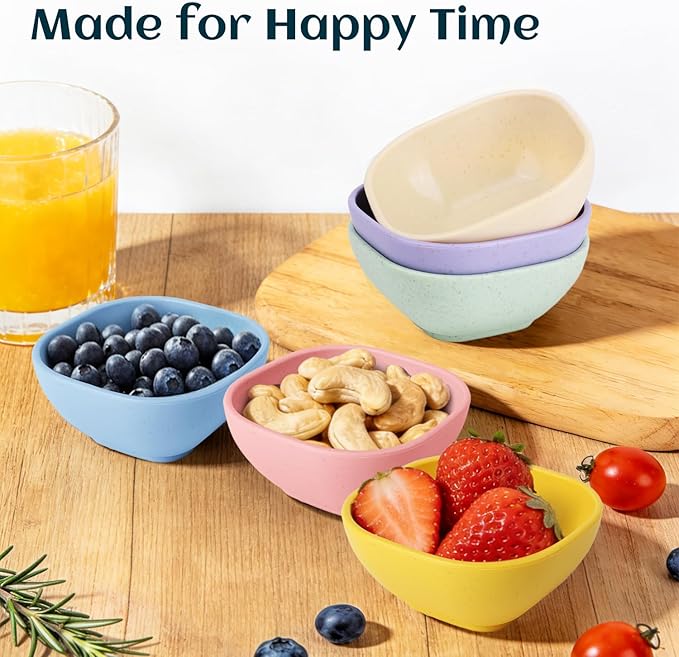 Soy Sauce Dish 5 OZ, Small Bowls for Dip, Unbreakable Chip and Dip Bowl, Wheat Straw Bowl Sets of 6, Dipping Sauce Cups for Party, Kitchen, Dishwasher Safe Dipping Bowls for Ketchup - Colorful