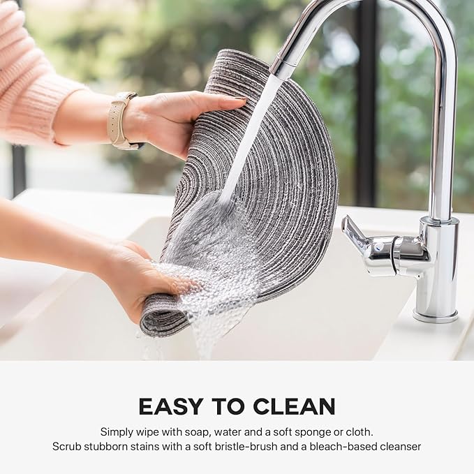 Round Placemats Set of 12 Woven Placemats Washable Braided Table Mats for Dining Table Heat Resistant Non-Slip Circle Place Mats(Mixed Gray)