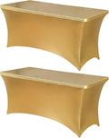 Obstal 6ft Stretch Spandex Table Cover for Standard Folding Tables - Universal Rectangular Fitted Tablecloth Protector for Wedding, Banquet and Party, 72L x 30W x 30H Inches, Stamping Gold, 2pc
